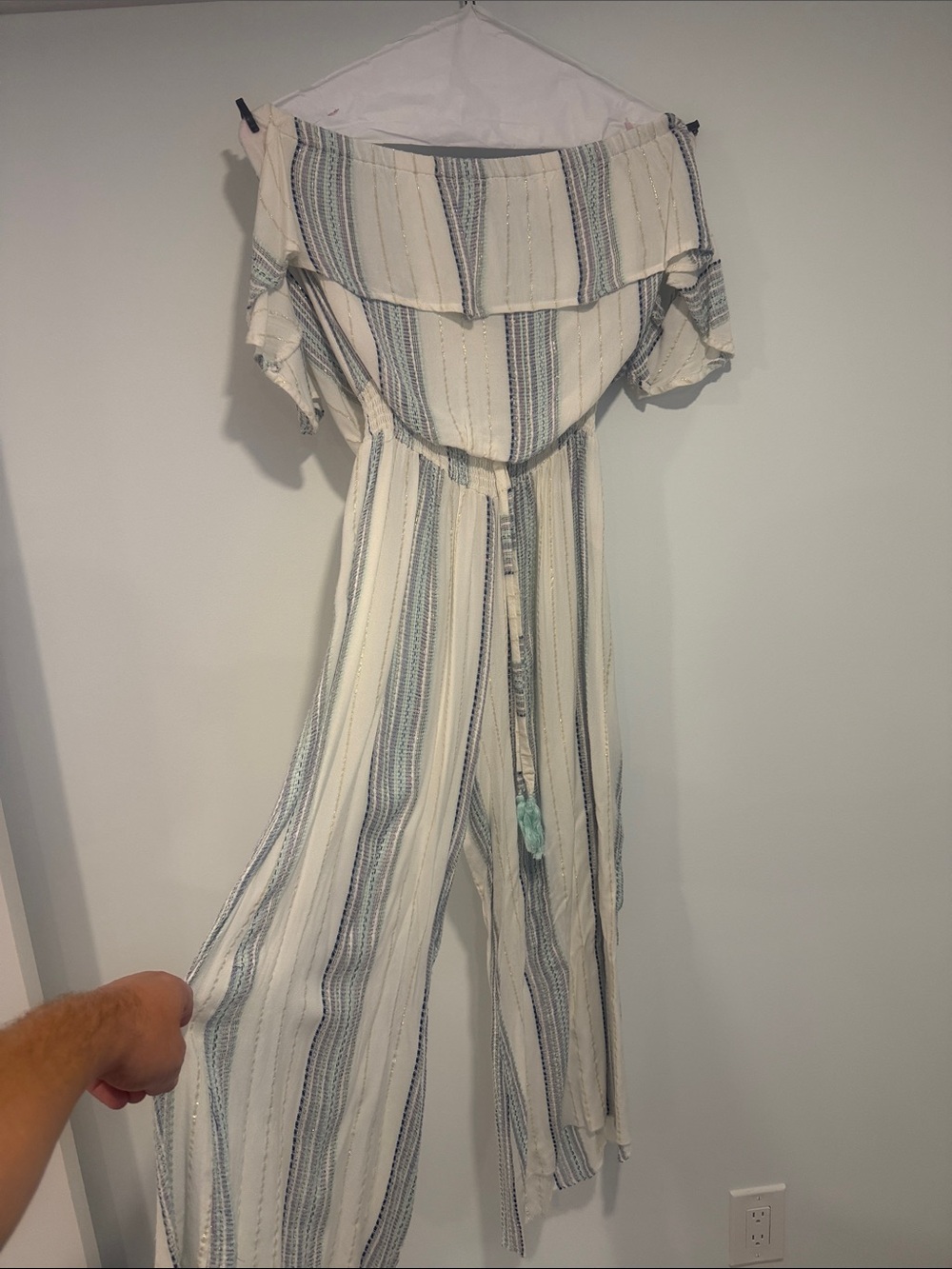 Surf Gypsy Cream Jumpsuit with Blue Stripes
